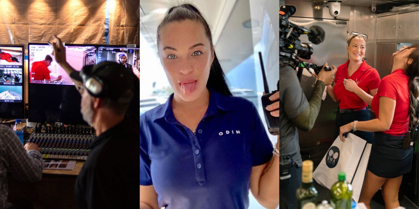 Three split images of BTS moments from Below Deck