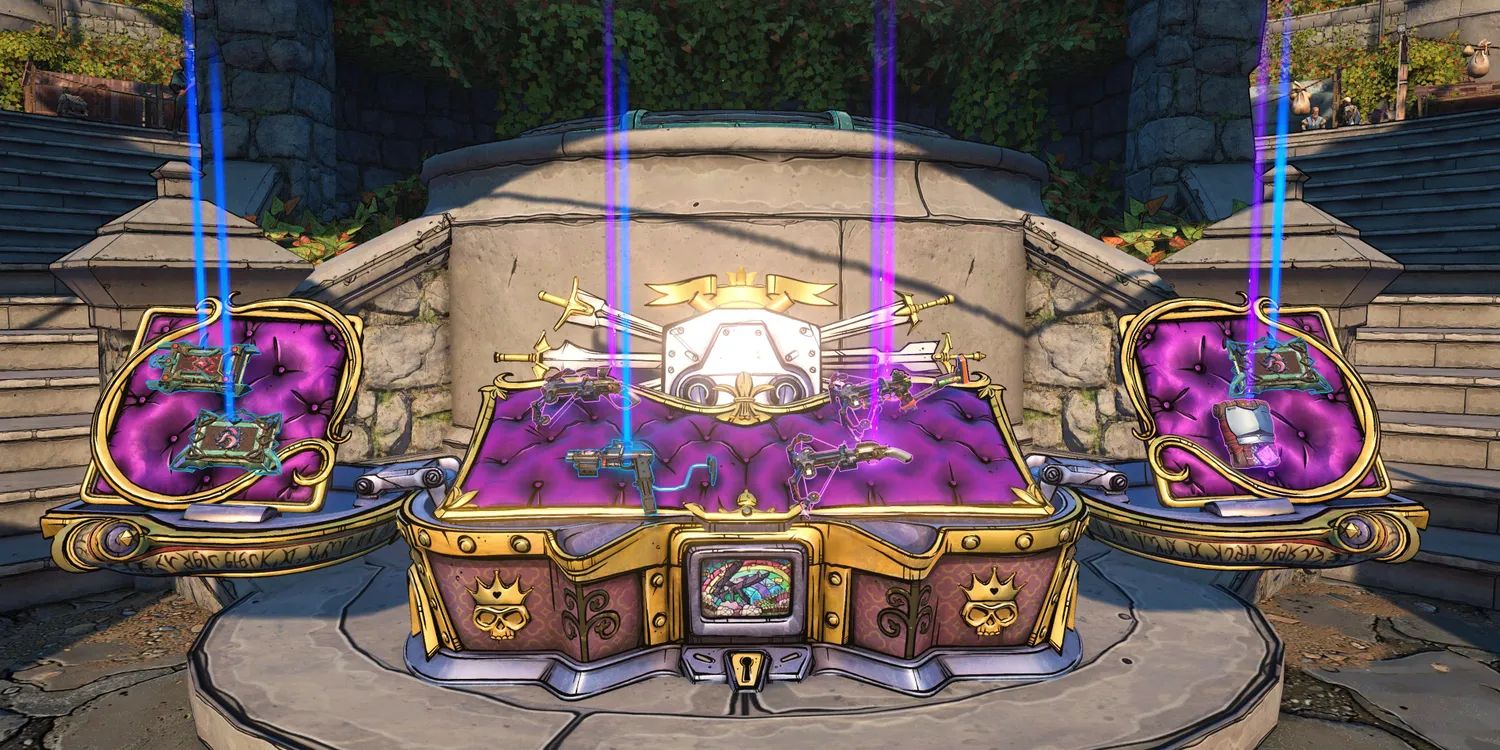 A Brighthoof Skeleton Key Chest with Loot in Tiny Tina's Wonderlands