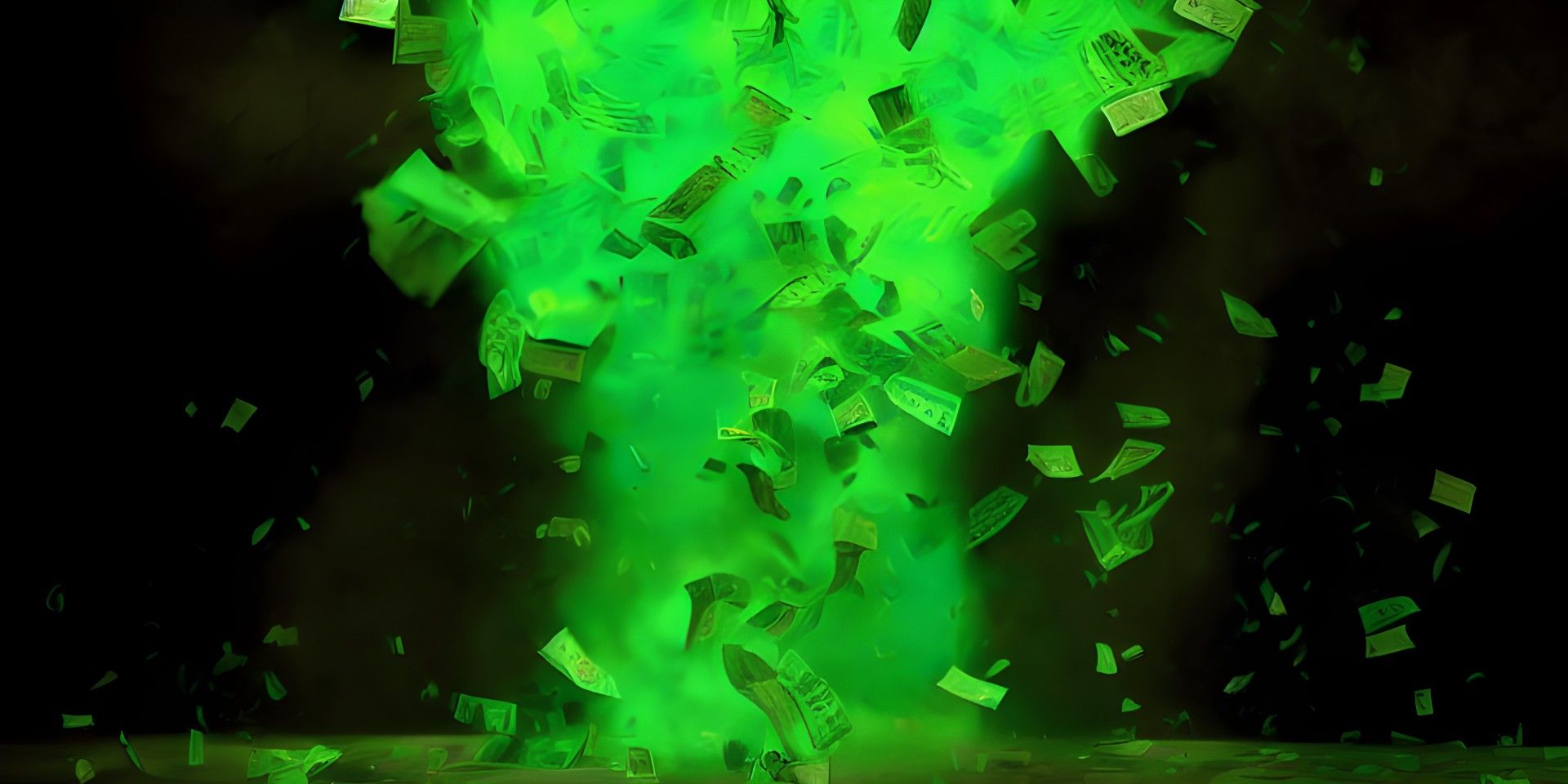 Green tornado made of dollar bills