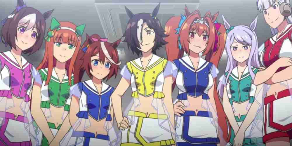 Several horse girls standing side by side in Uma Musume.