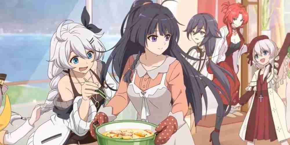 Several Valkyries from Honkai Impact are cooking food.