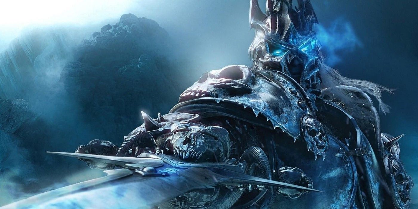 The Lich King pointing his sword in World of Warcraft: Wrath of the Lich King.