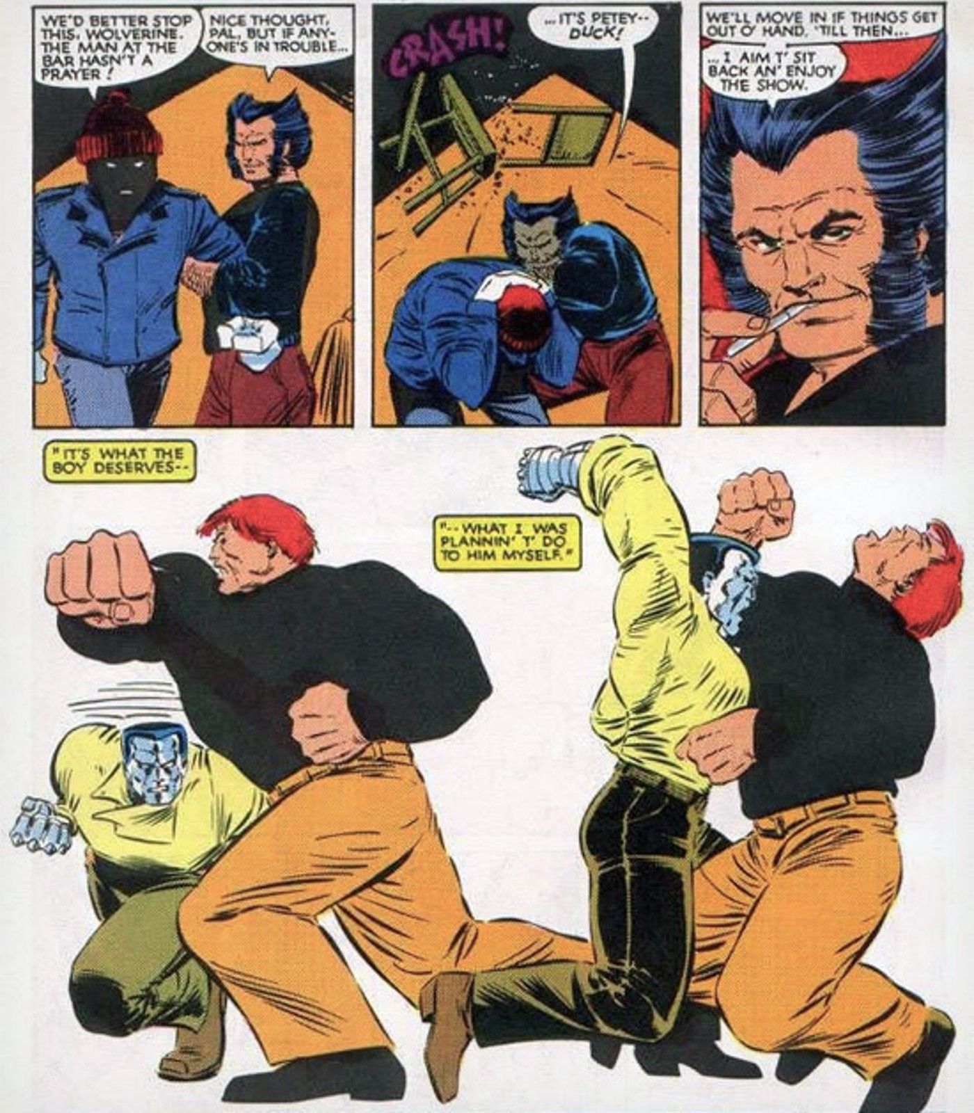 Wolverine assiste X-Men's Colossus lutar contra Juggernaut