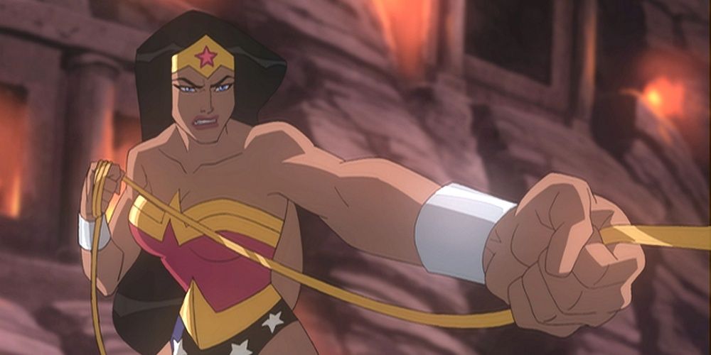 Wonder Woman tugging on the Lasso of Truth