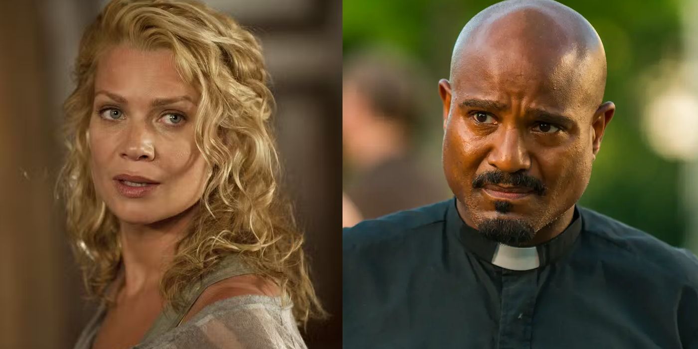Laurie Holden as Andrea; Seth Gilliam as Gabriel in the Walking Dead