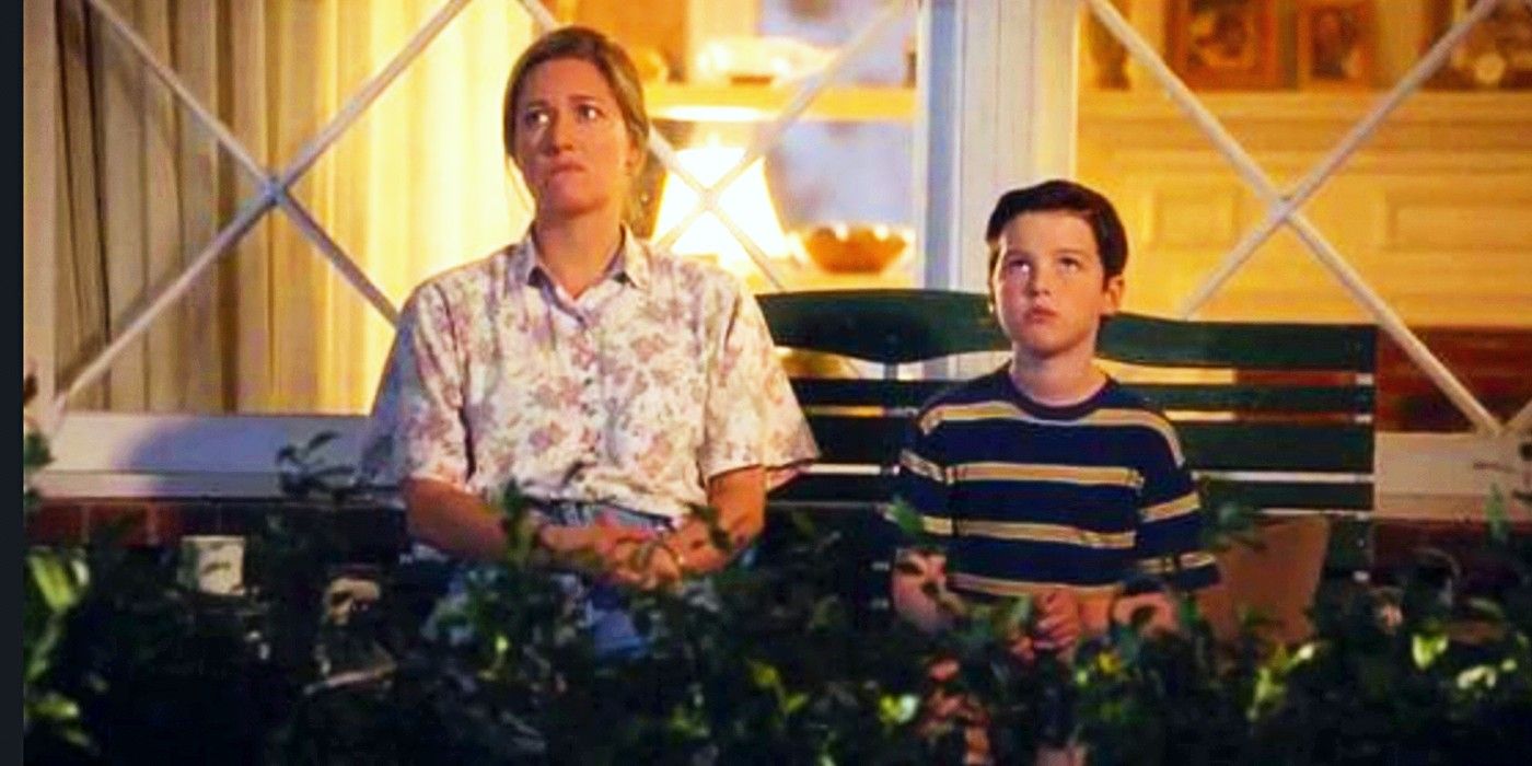 Mary and Sheldon sit at their front porch in Young Sheldon season 2