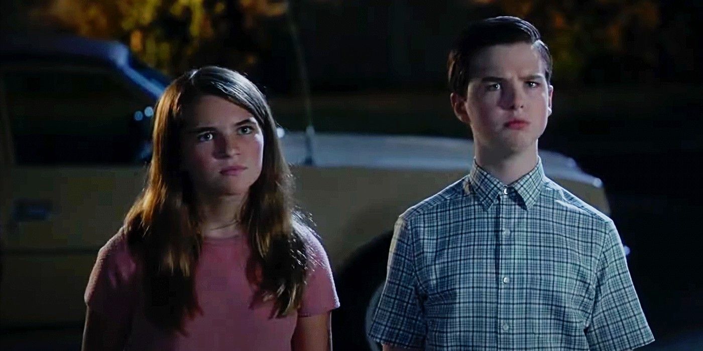Missy and Sheldon looking perplexed in Young Sheldon season 6 premiere