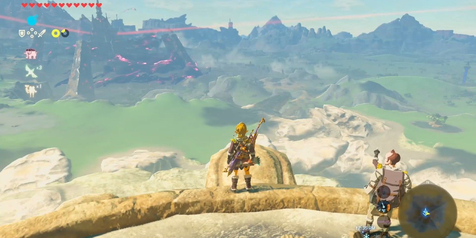 Link surveys the massive landscape from Breath of the Wild 
