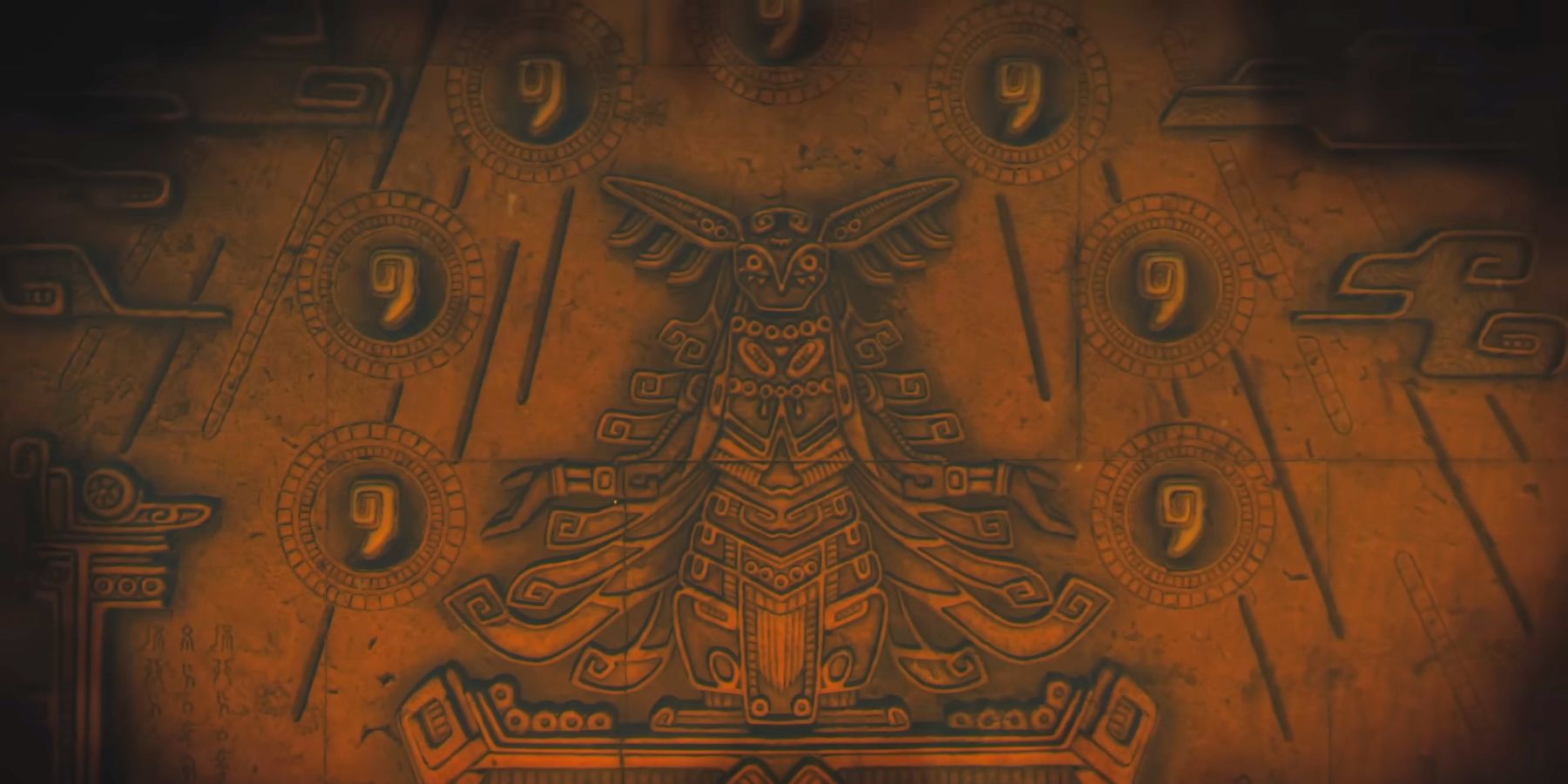 An image of a stone carving in TOTK's trailer showing seven teardrops surrounding a figure.