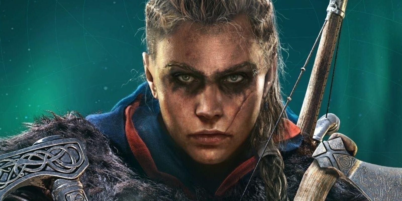 Eivor Varinsdottir holding her weapons in Assassin's Creed Valhalla 