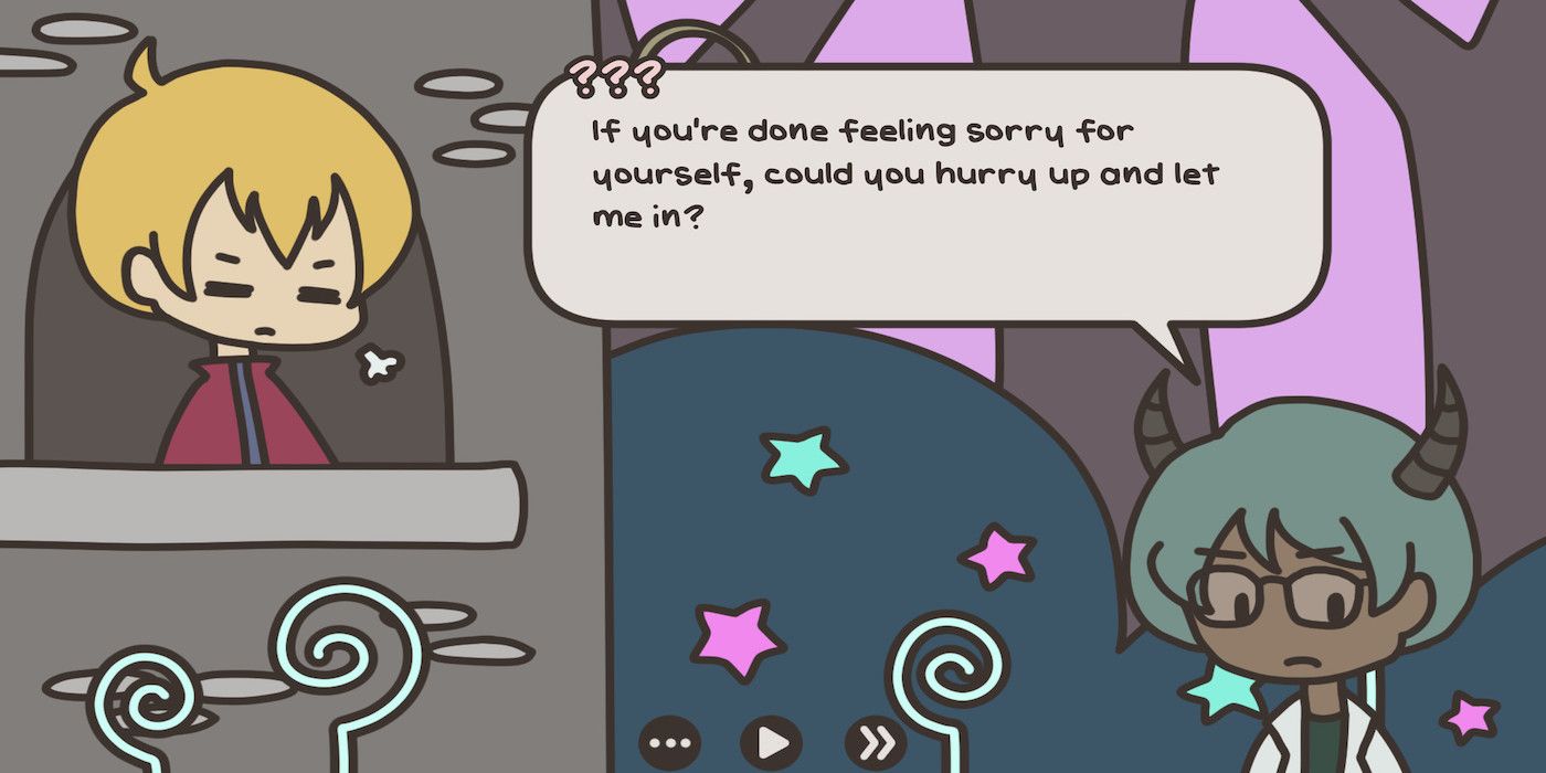 A screenshot of the hero, Cyrus, and his love interest, Doctor Yen, from the game A Hero and a Garden