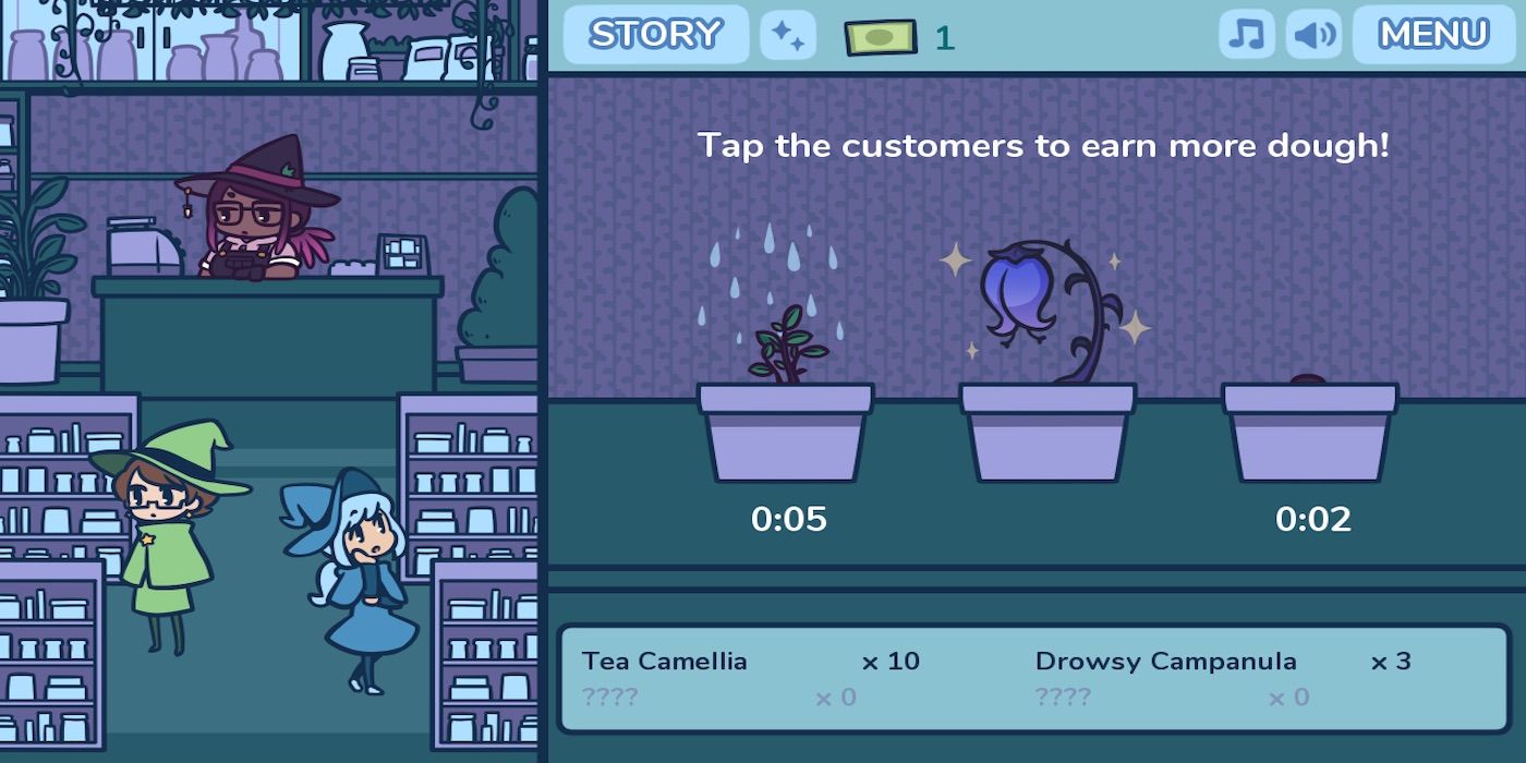 Astra working in her shop during the game Astra's Garden