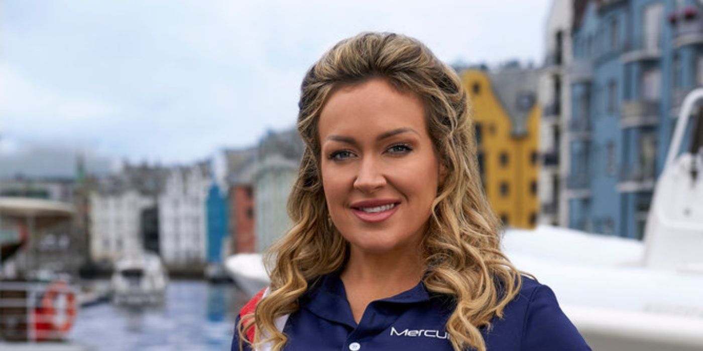 Below Deck Adventure's Faye Clarke in on Yacht Mercury in uniform.