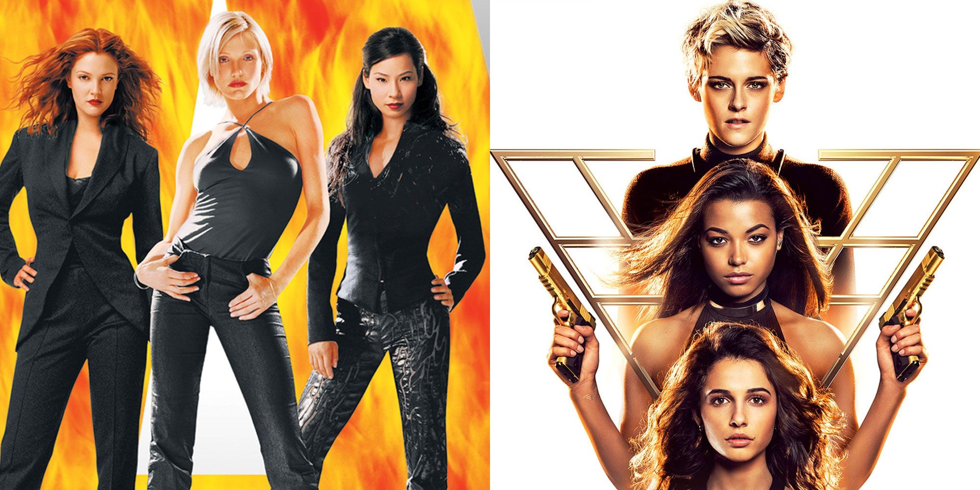 A split image features the Charlie's Angels trios of both movie remakes