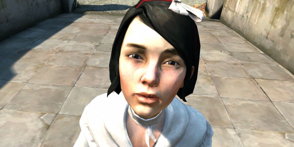 Emily looks into the camera on Dishonored