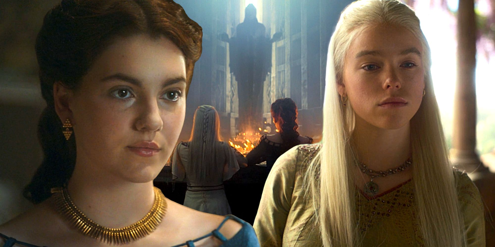 Emily Carey e Milly Alcock como Alicent Hightower e Rhaenyra Targaryen em House of the Dragon
