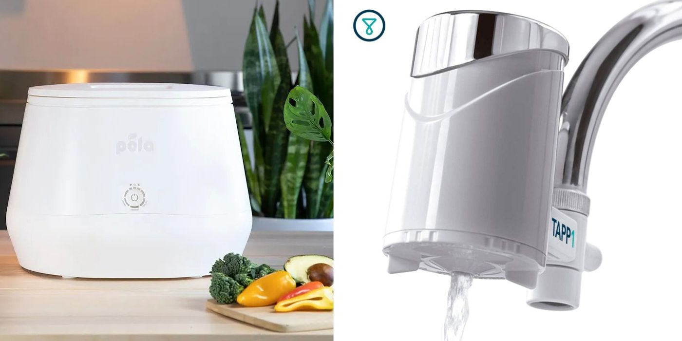 The Pela compost device and Tapp Water filter are seen side by side
