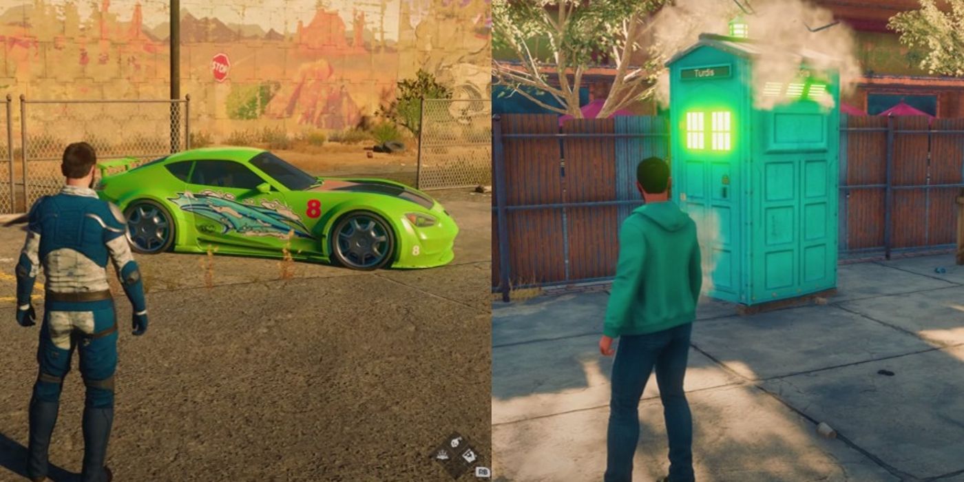 A player finds Paul Walker's Mitsubishi and Doctor Who's TARDIS in Saints Row