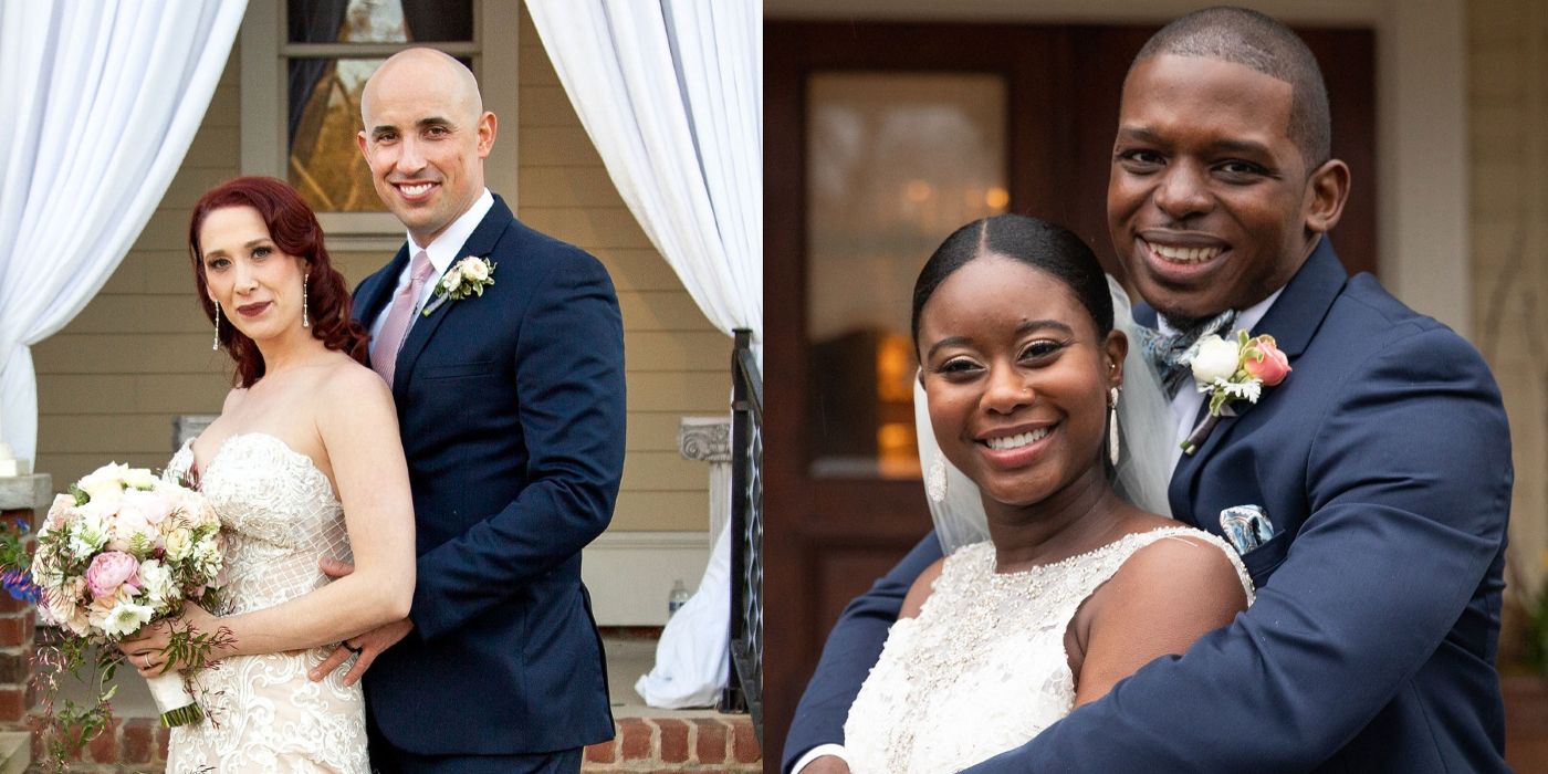 Elizabeth and Jamie and Deonna and Gregory pose together on Married At First Sight