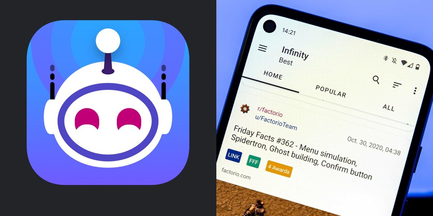 Apollo's Reddit logo sits next to Infinity's home screen