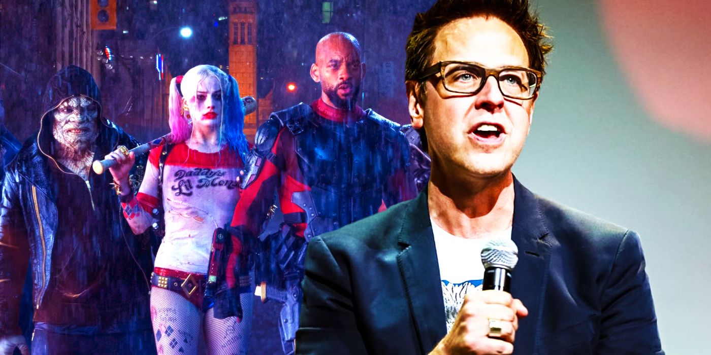 Adewale Akinnuoye-Agbaje, Margot Robbie, and Will Smith in Suicide Squad 2016 and James Gunn