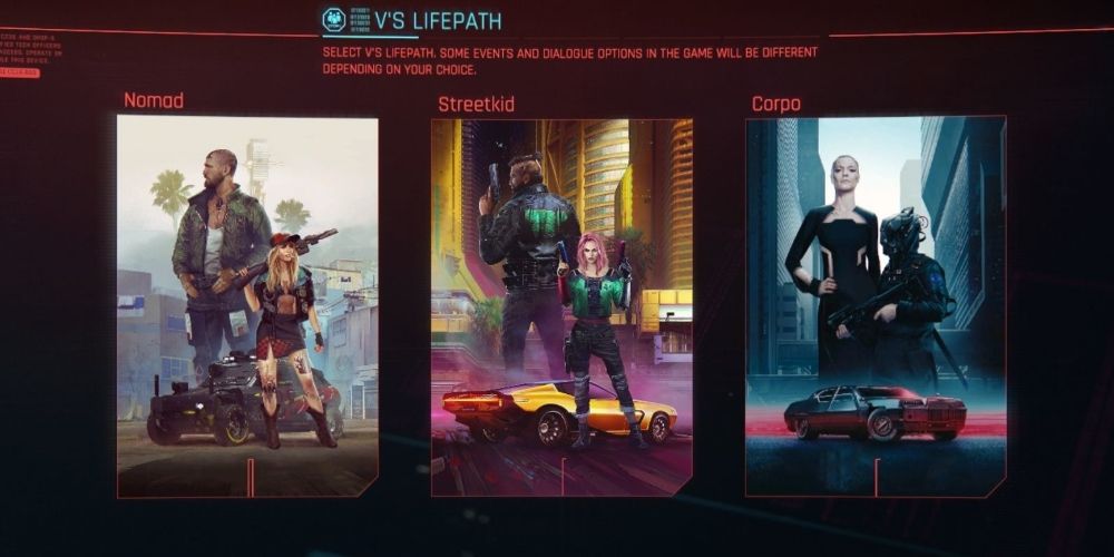 The Lifepath option page from Cyberpunk 2077 is displayed
