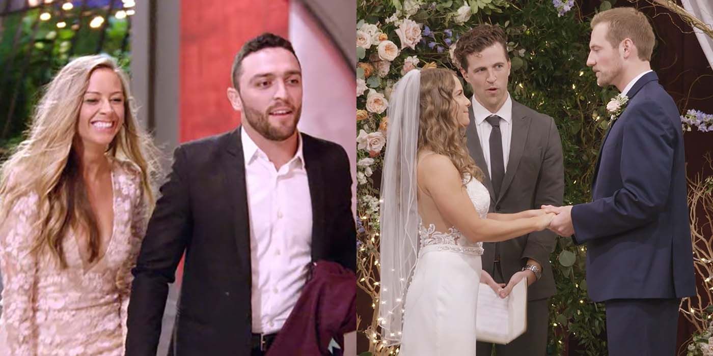 Split image of Jessica and Mark and Kelly and Kenny from season 1 of Love is Blind.