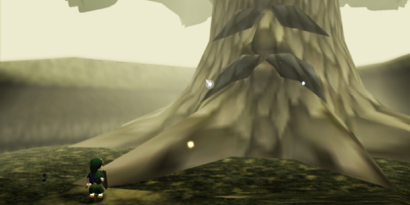 Young Link antes da morte da Árvore Deku em Ocarina of Time Zelda.