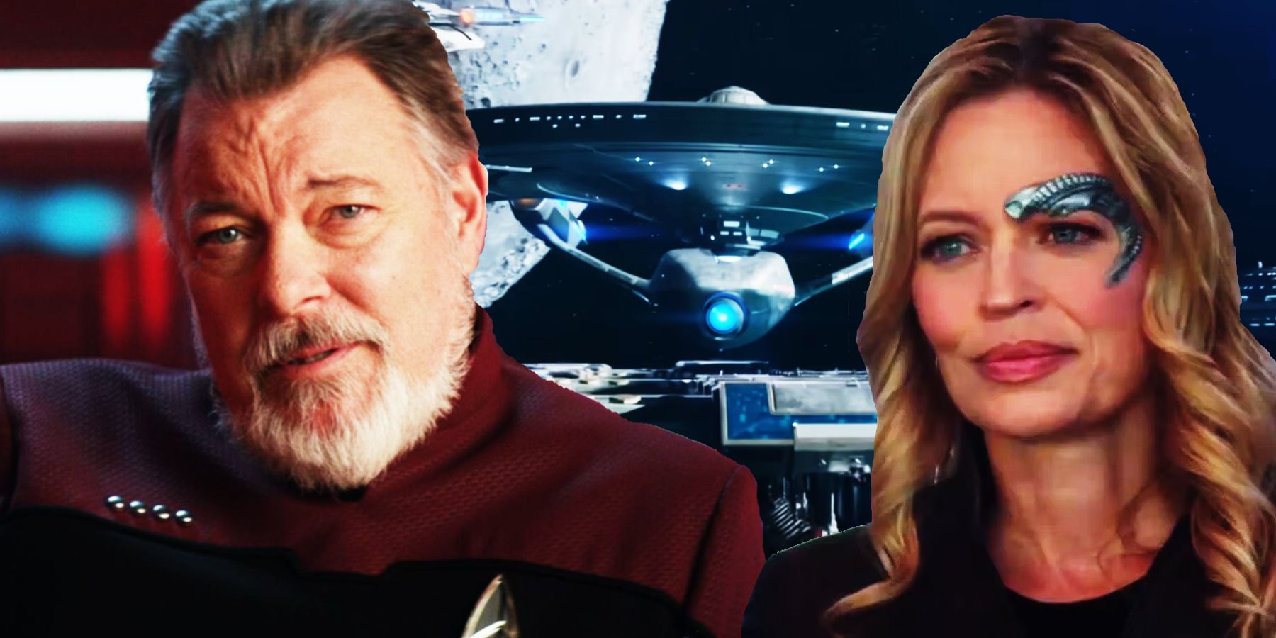 Jonathan Frakes as Will Riker and Jeri Ryan as Seven of Nine