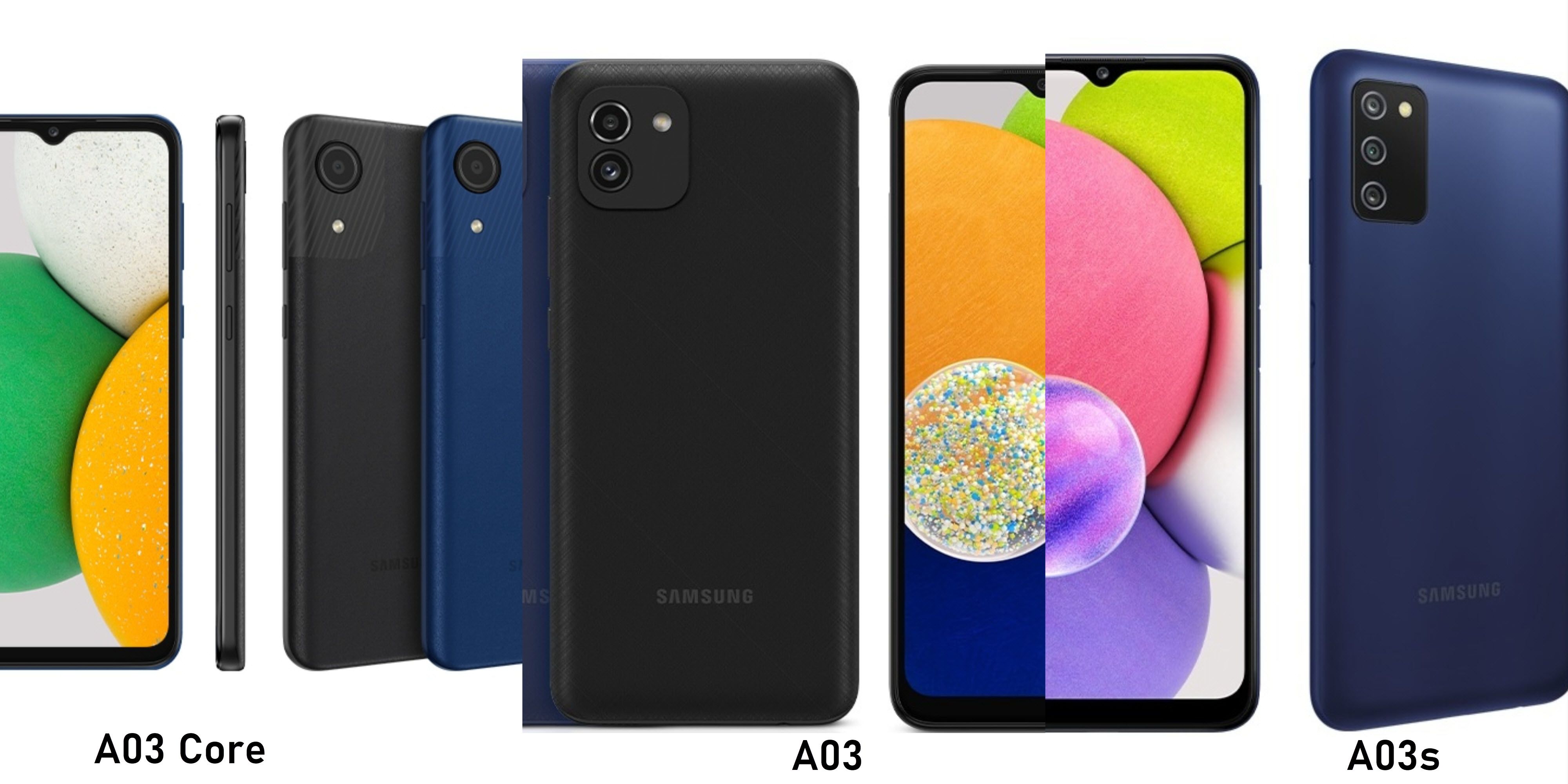 imagen promocional de varios modelos de teléfonos Samsung Galaxy A03 Series