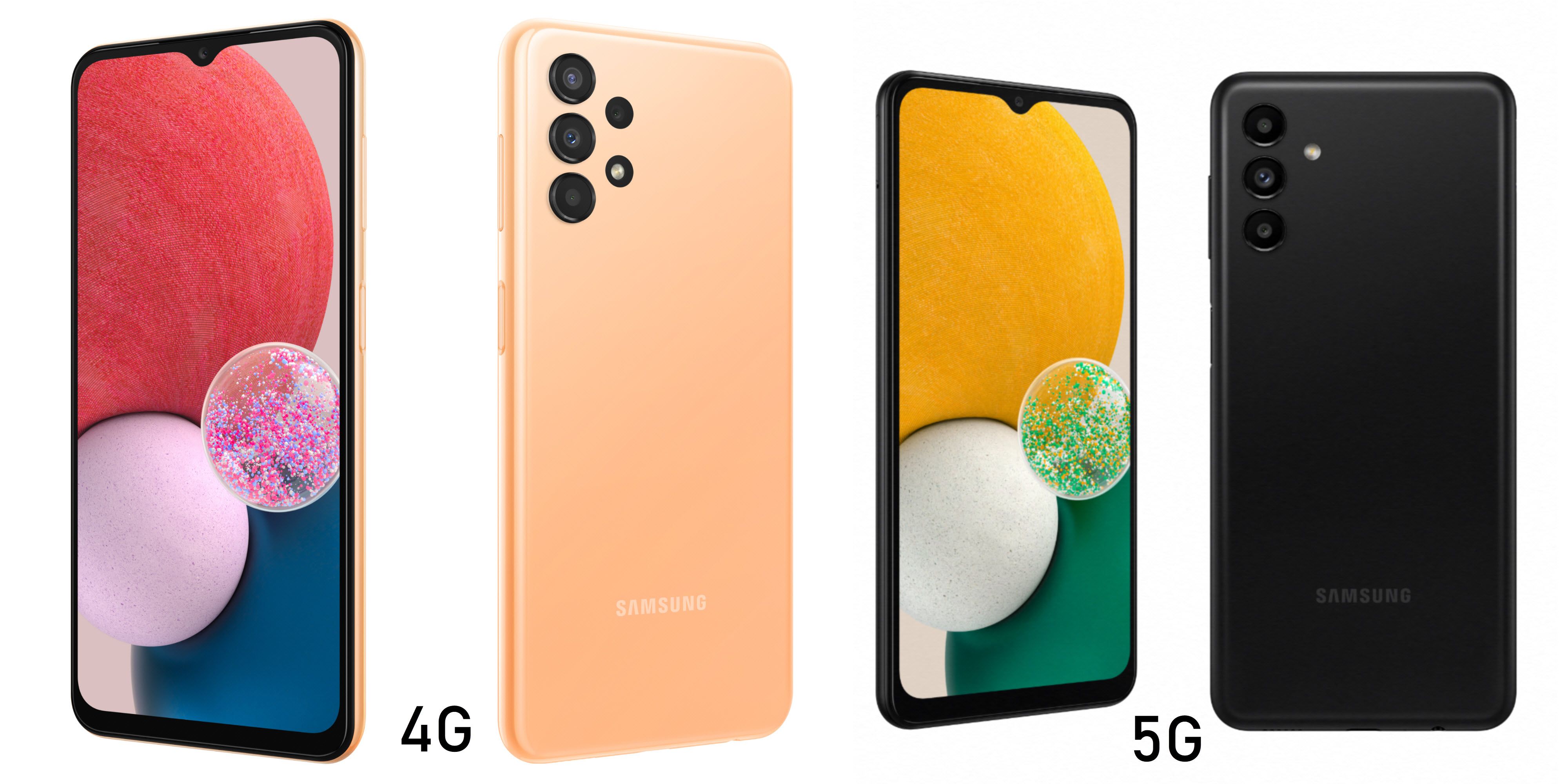imágenes promocionales de los modelos 4G y 5G del Teléfono Samsung Serie A Galaxy A13