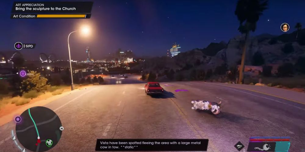 The Saints drag a metal cow in Saints Row