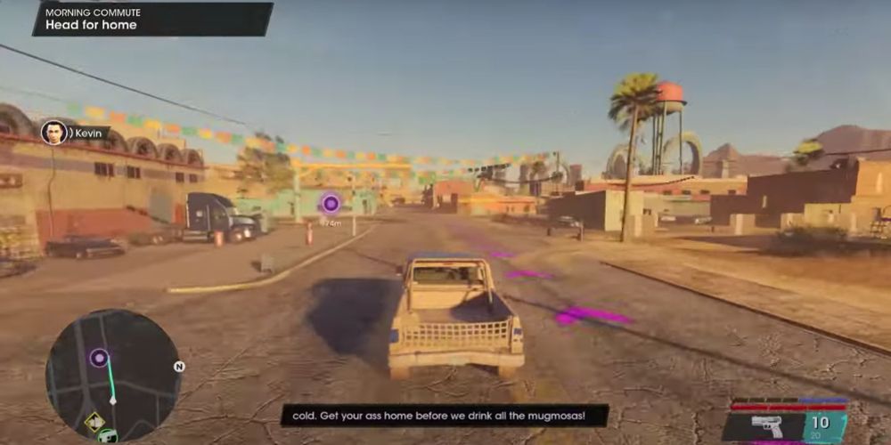 The Boss drives a truck as Kevin radios him in Saints Row