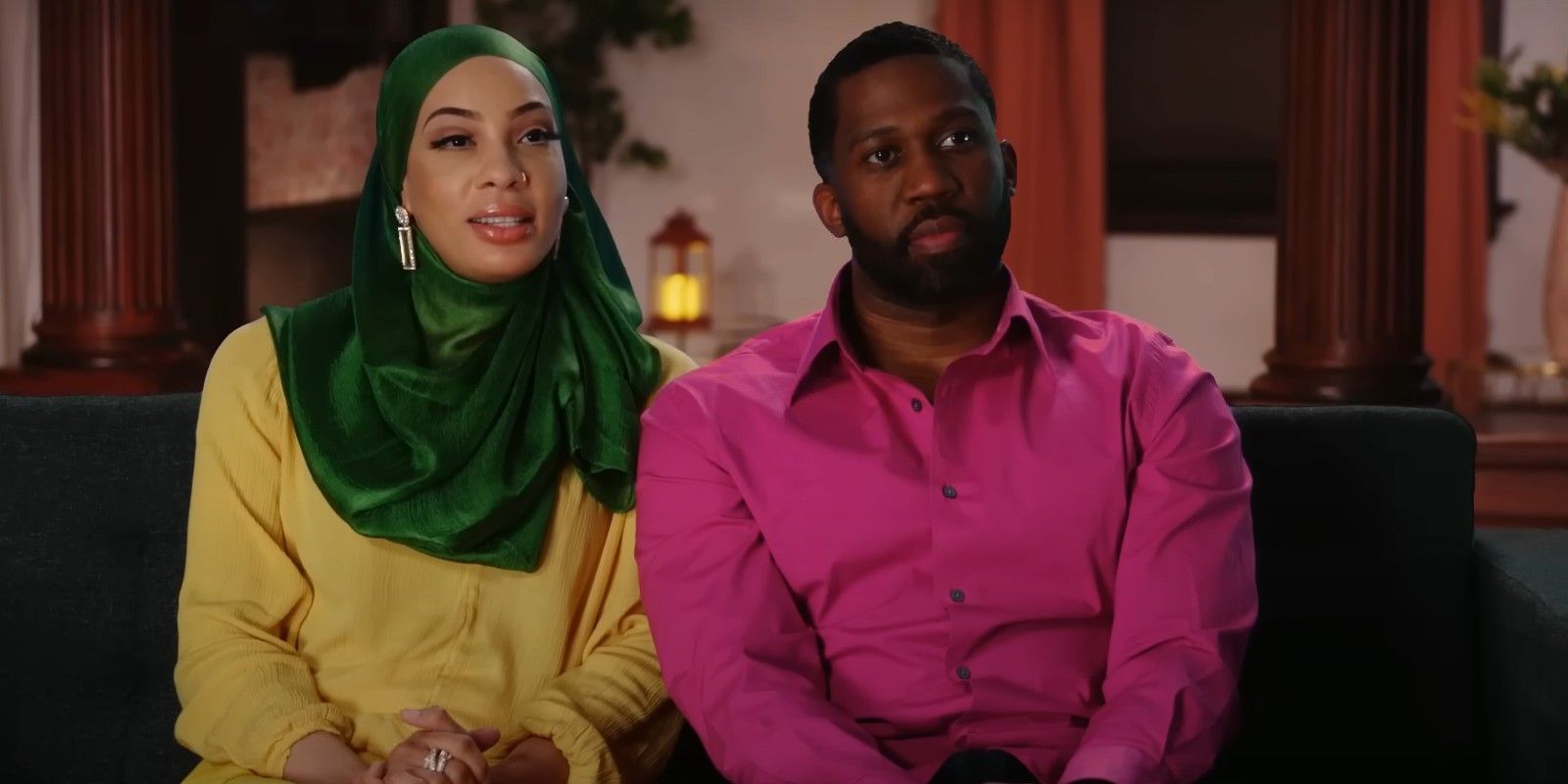 Shaeeda and Bilal on 90 Day Fiancé in colorful outfits talking to cameras