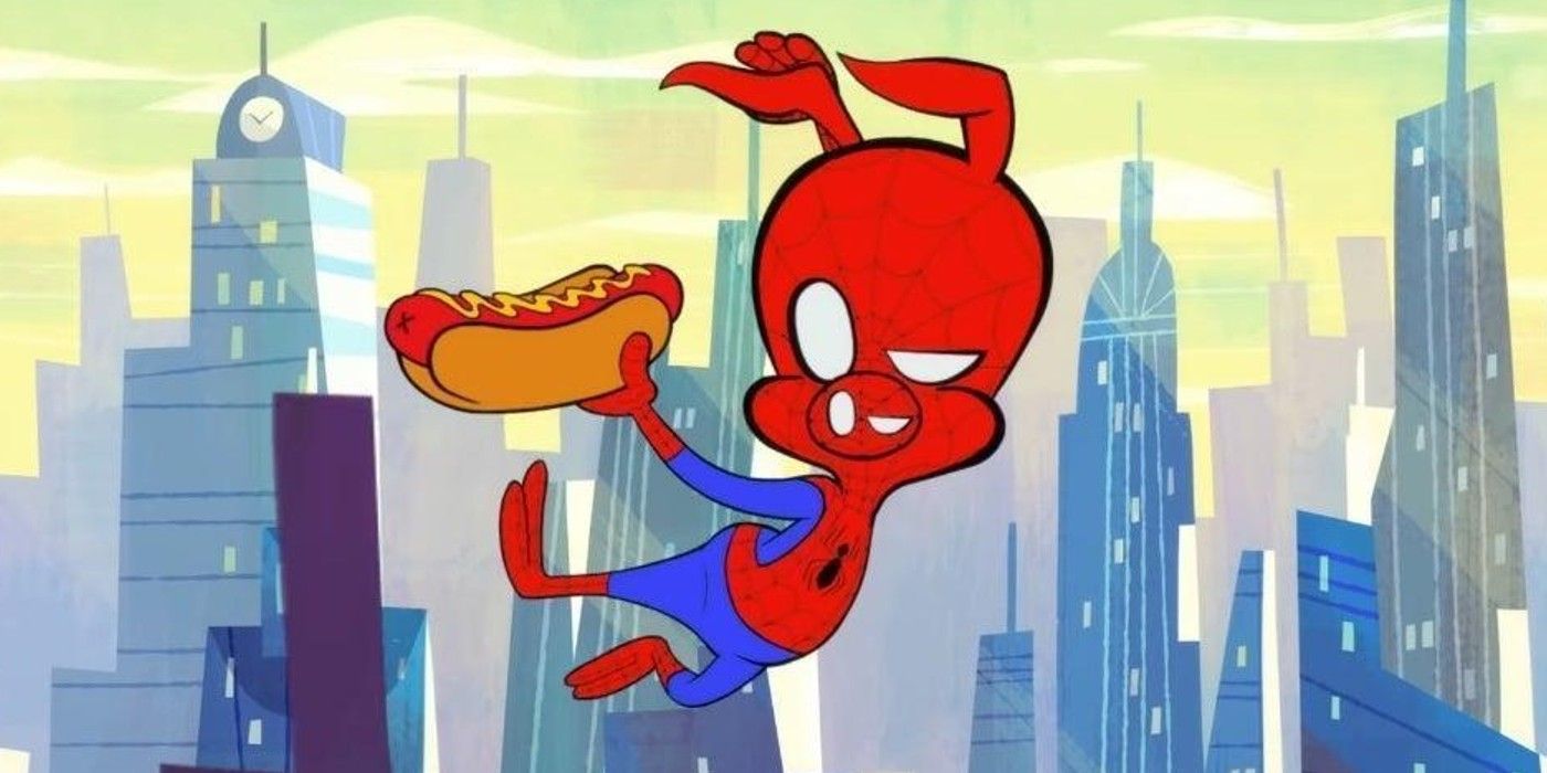 Spider-ham eating a hotdog in Marvel comics