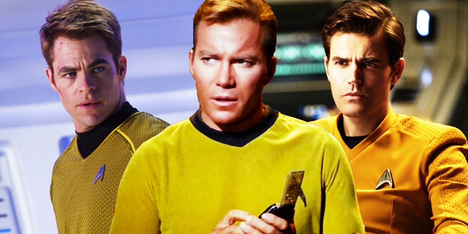 Chris Pine, William Shatner, and Paul Wesley as James Kirk