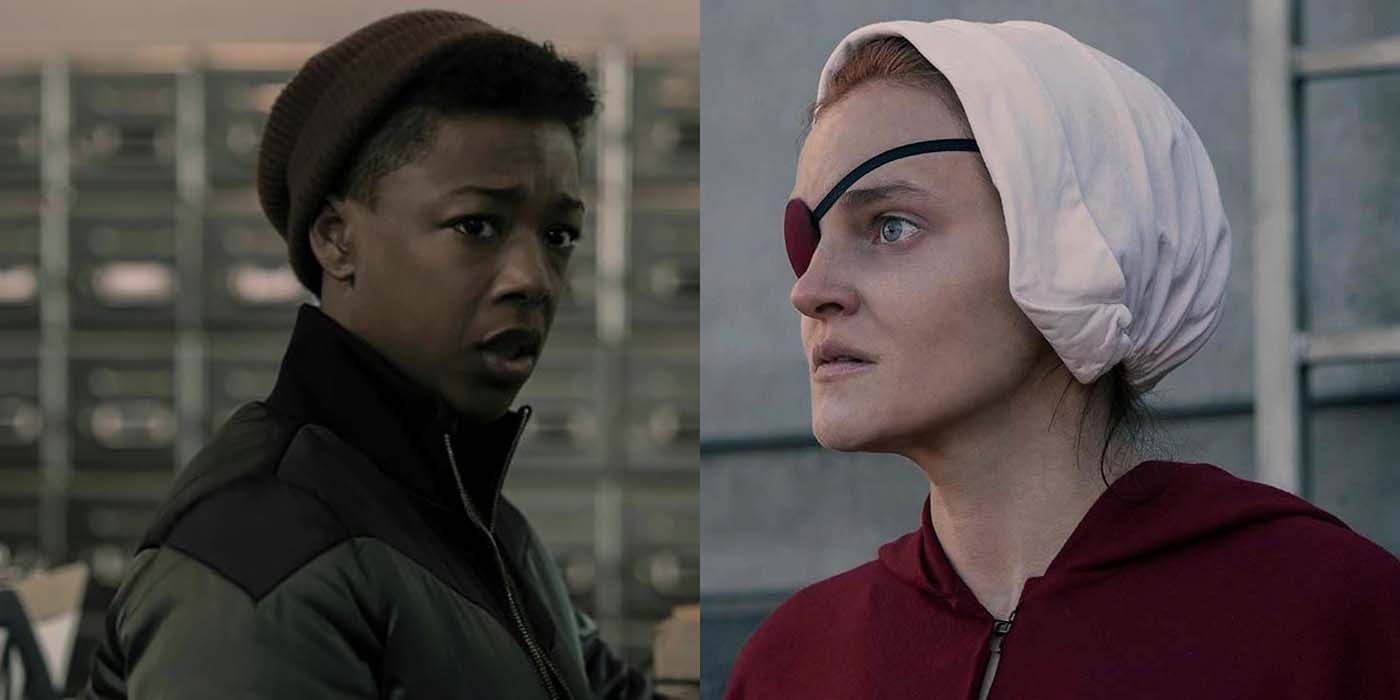 Split image of Moira and Janine from The Handmaid's Tale