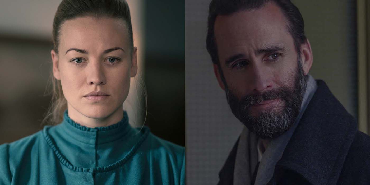 Split image of Serena and Fred from The Handmaid's Tale