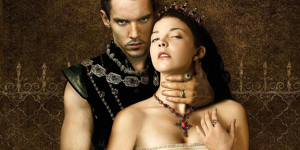 Henry grabs Mary&rsquo;s throat from behind in cover art for The Tudors
