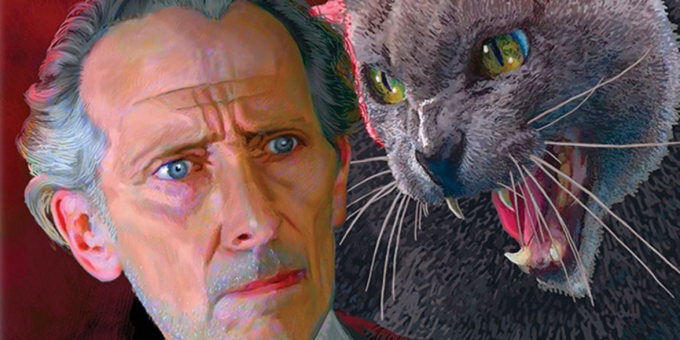 Peter Cushing e um gato cinza