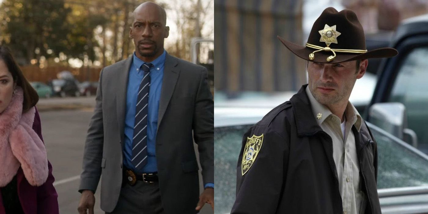 Split image of Officer Leo from Tales of the Walking Dead and Rick Grimes from The Walking Dead