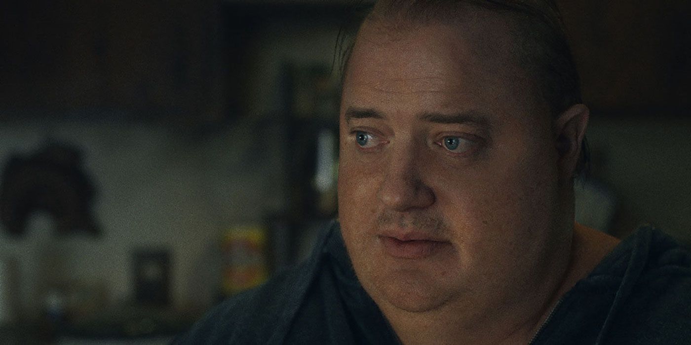 Brendan Fraser looks on in The Whale 