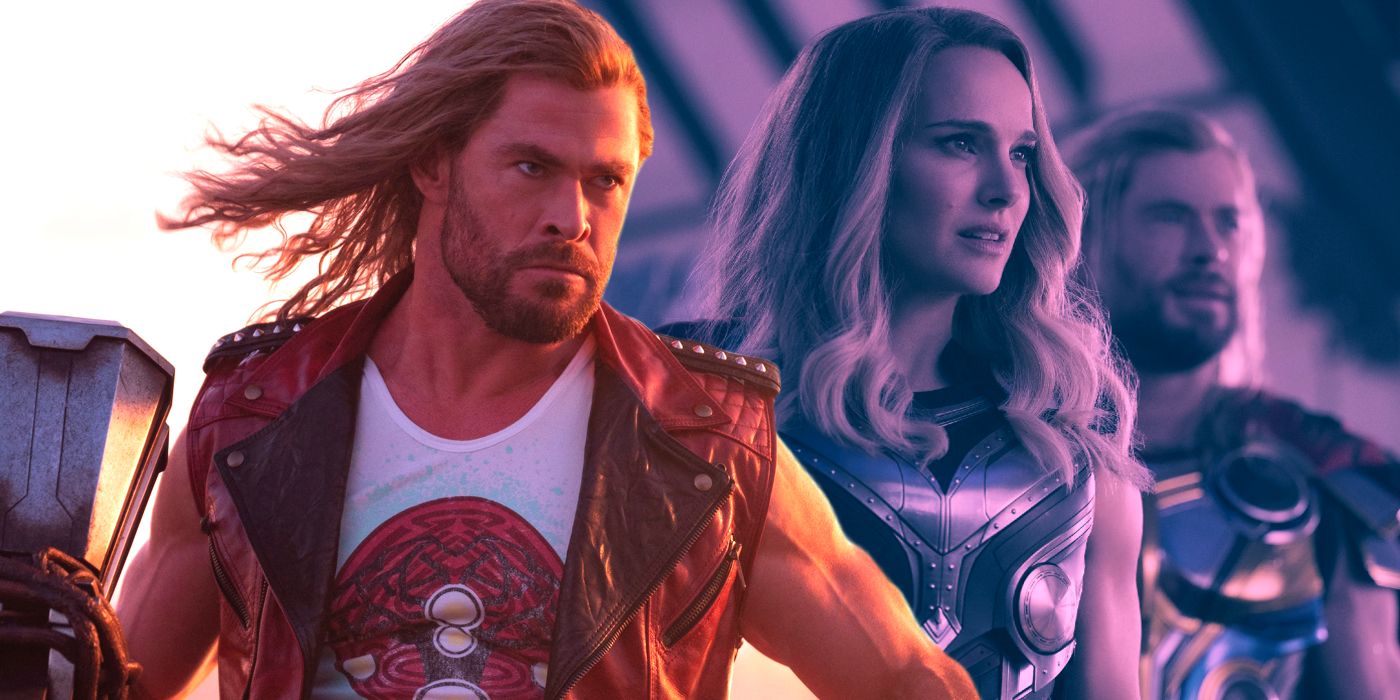 Chris Hemsworth as Thor in Thor: Love and Thunder and Natalie Portman as Jane Foster