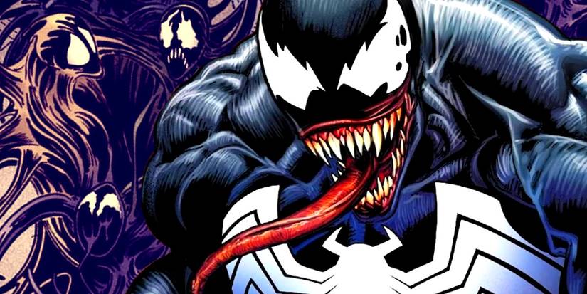 Venom in front of a swirling mass of hostless symbiotes.