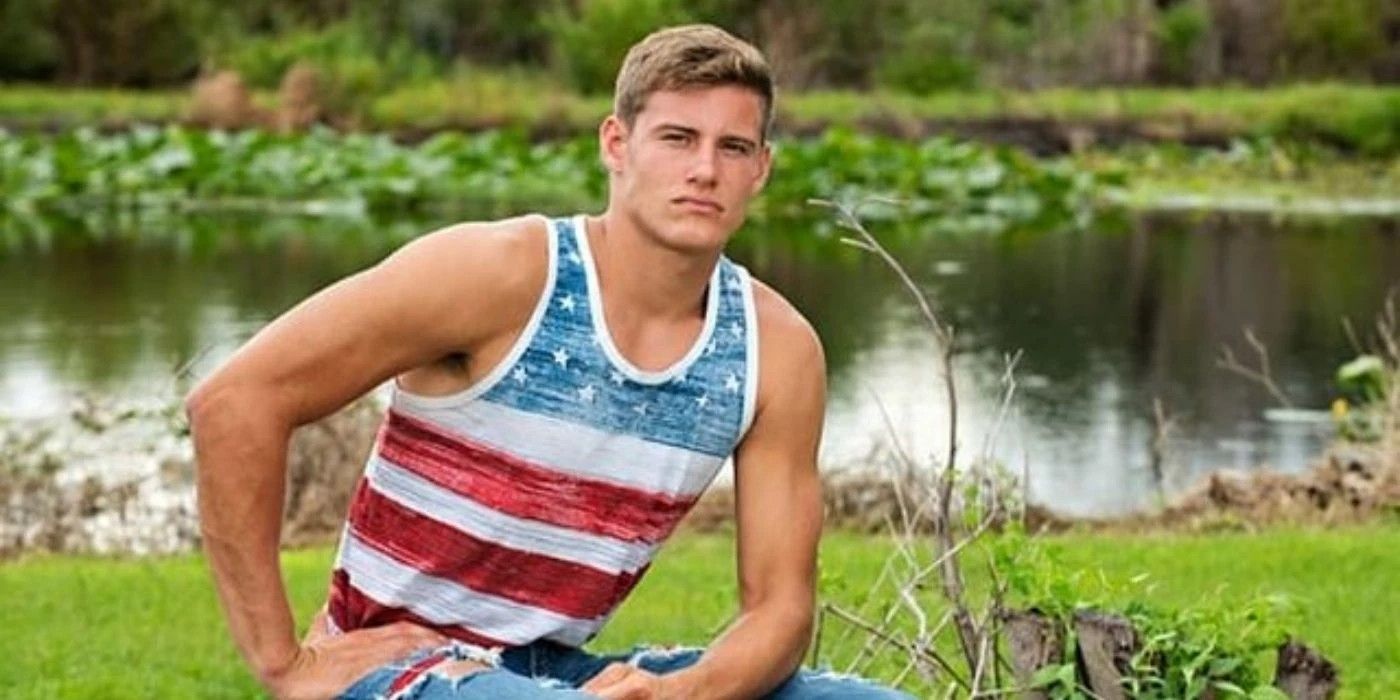 Welcome to Plathville Max Kallschmidt poses in a stars and stripes tank top outside