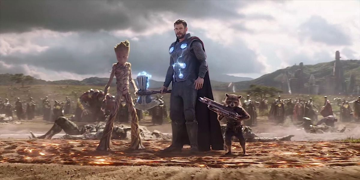 Thor arrives in Wakanda with Groot and Rocket.