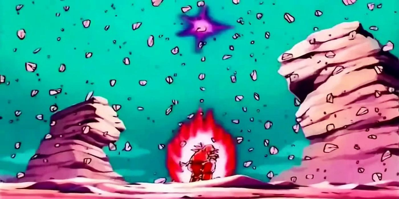 Goku carregando seu Kaioken Kamehameha contra a Galick Gun de Vegeta - Dragon Ball Z.