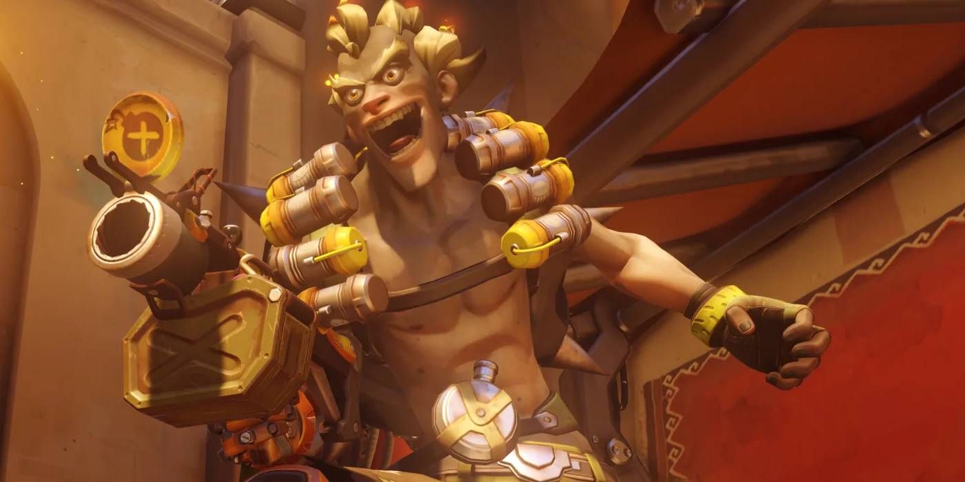 Overwatch 2 Junkrat Using Frag Launcher to Attack While Looking Excited Cinematic Shot