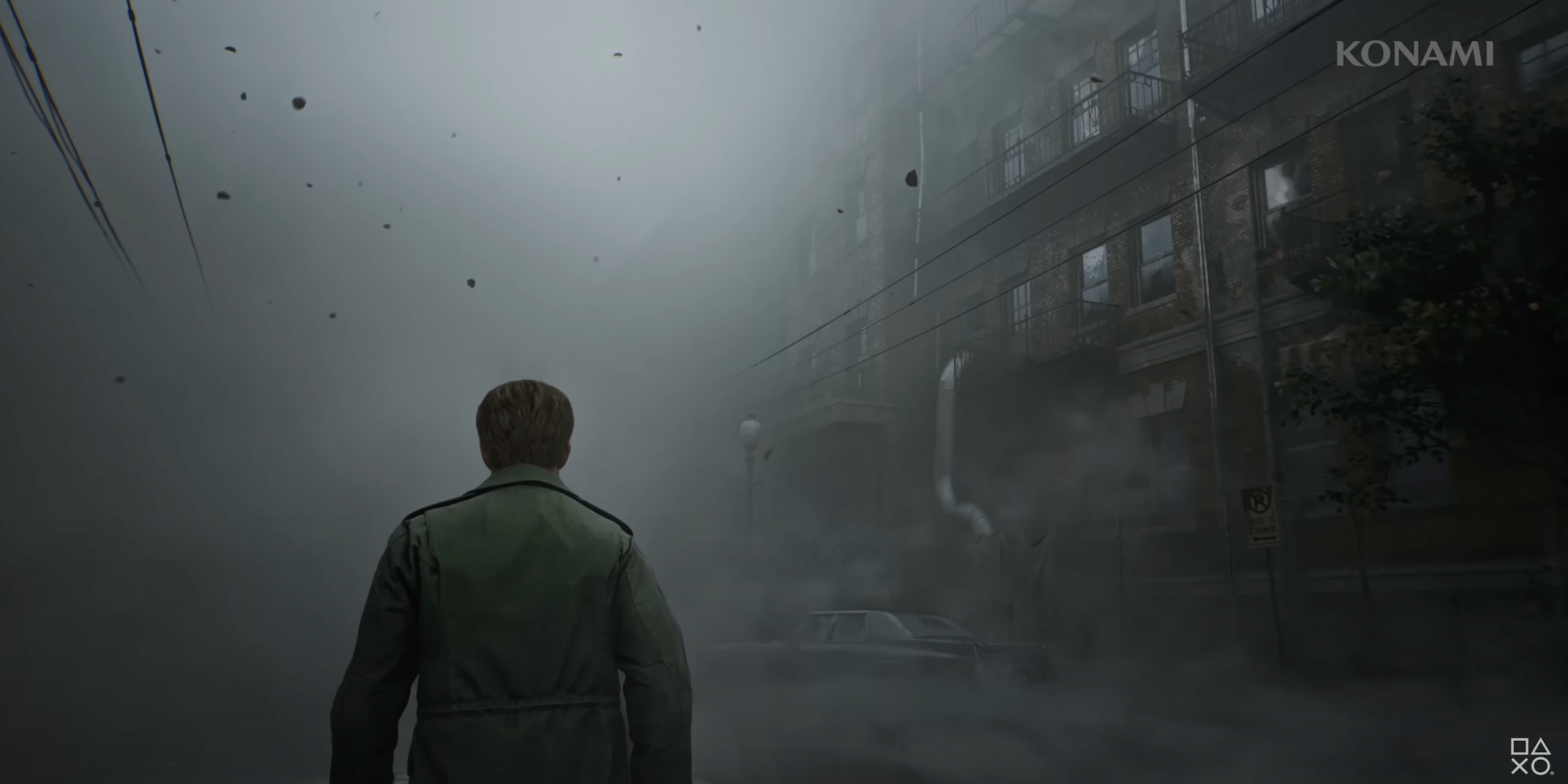 A still from the Silent Hill 2 Remake trailer showing the game's fixed over the shoulder 3rd person camera perspective. 