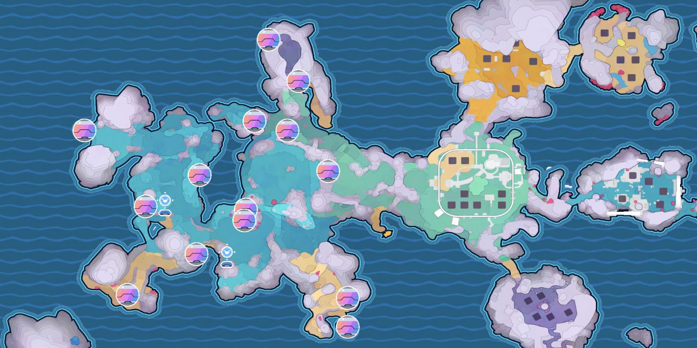 A Map Displaying Every Treasure Pod Location In Rainbow Field In Slime Rancher 2 